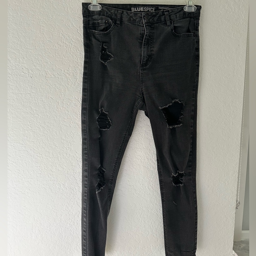 Black high rise ripped skinny jeans